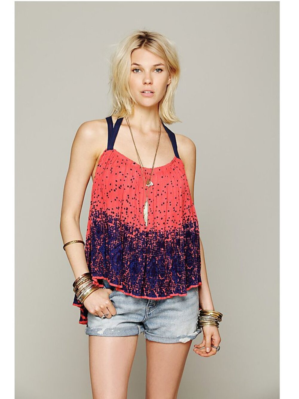 Free People FP One Tribal Print Crochet Lace Tank Top Blouse Boho Size M #213